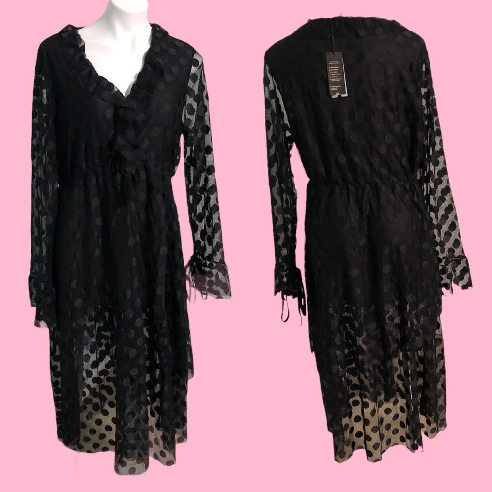 NWT-Vonda Sheer Black Polka Dot Dress-Sz XL